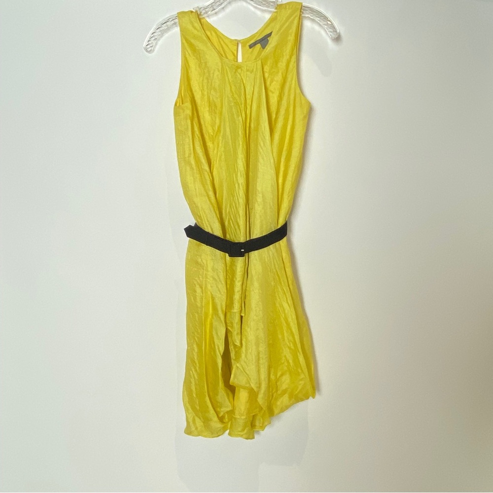 Proenza Schouler yellow 100% silk dress, made in Italy. With black belt size 4